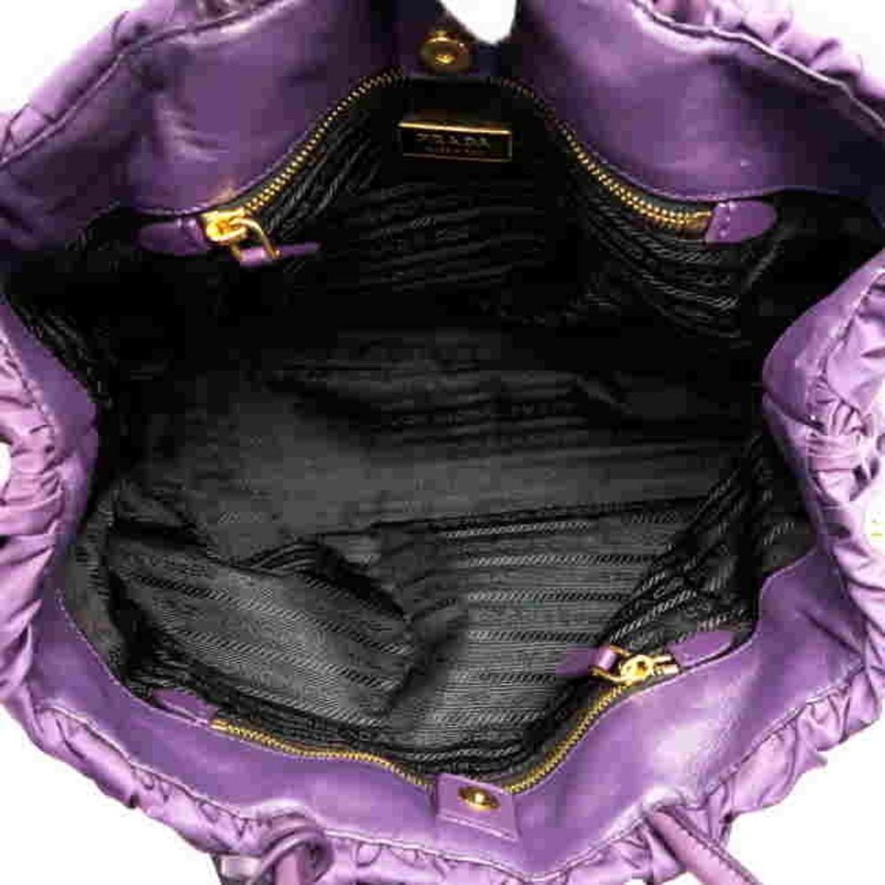 Prada Handbag Gathers Nylon Leather Purple View 2